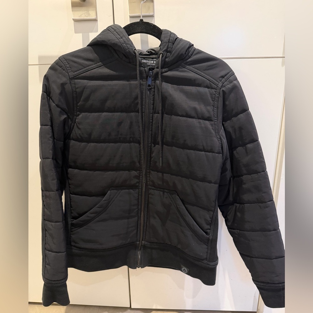 American Giant Quilted Black Hooded Jacket